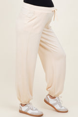 Cream Scuba Drawstring Waist Relaxed Maternity Jogger Sweatpants