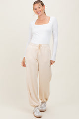 Cream Scuba Drawstring Waist Relaxed Jogger Sweatpants