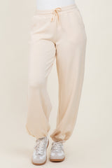 Cream Scuba Drawstring Waist Relaxed Jogger Sweatpants