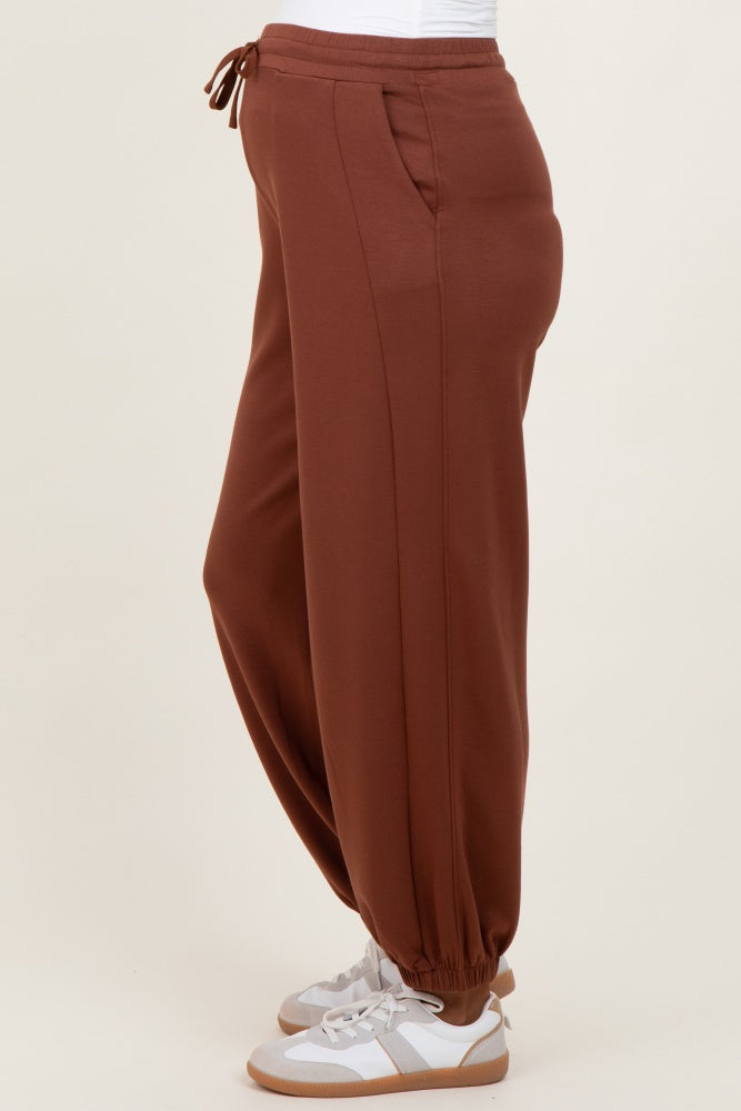 Camel Scuba Drawstring Waist Relaxed Maternity Jogger Sweatpants