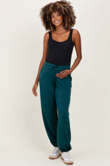 Green Scuba Drawstring Waist Relaxed Maternity Jogger Sweatpants