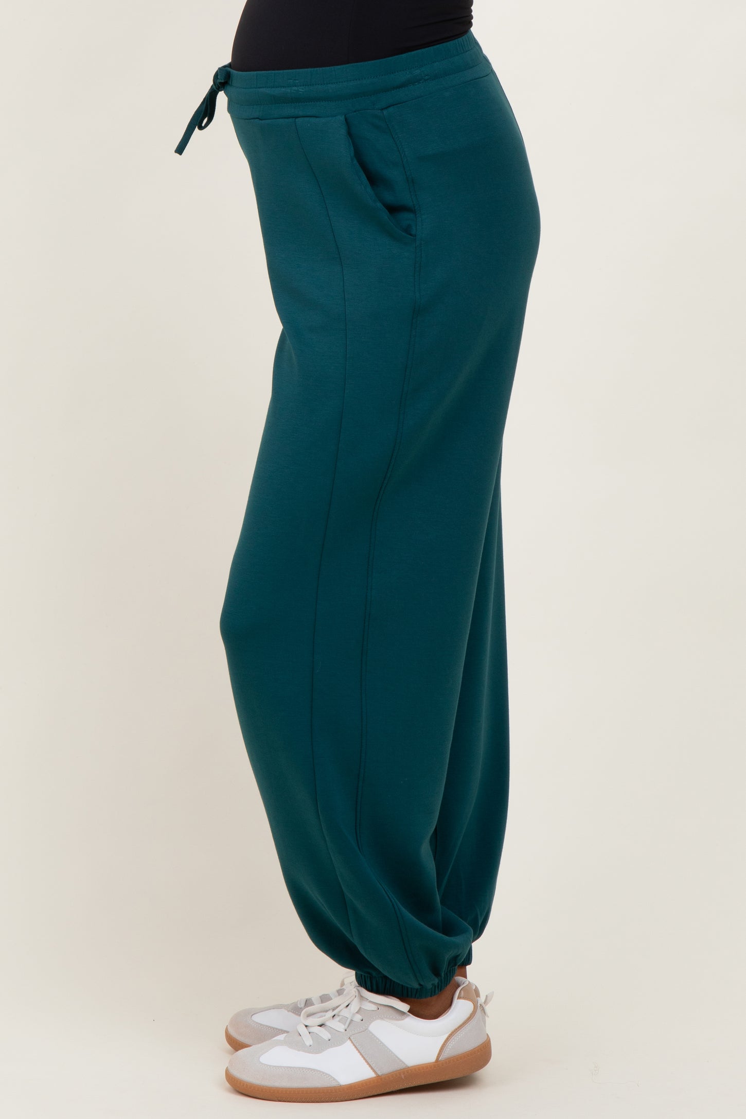 Green Scuba Drawstring Waist Relaxed Maternity Jogger Sweatpants