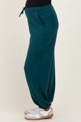 Green Scuba Drawstring Waist Relaxed Maternity Jogger Sweatpants