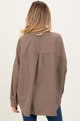 Brown Vertical Stripe Button-Down Oversized Maternity Shirt