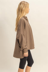 Brown Vertical Stripe Button-Down Oversized Shirt