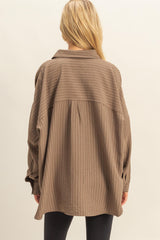 Brown Vertical Stripe Button-Down Oversized Shirt