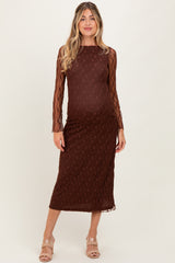 Brown Lace Overlay Fitted Maternity Maxi Dress
