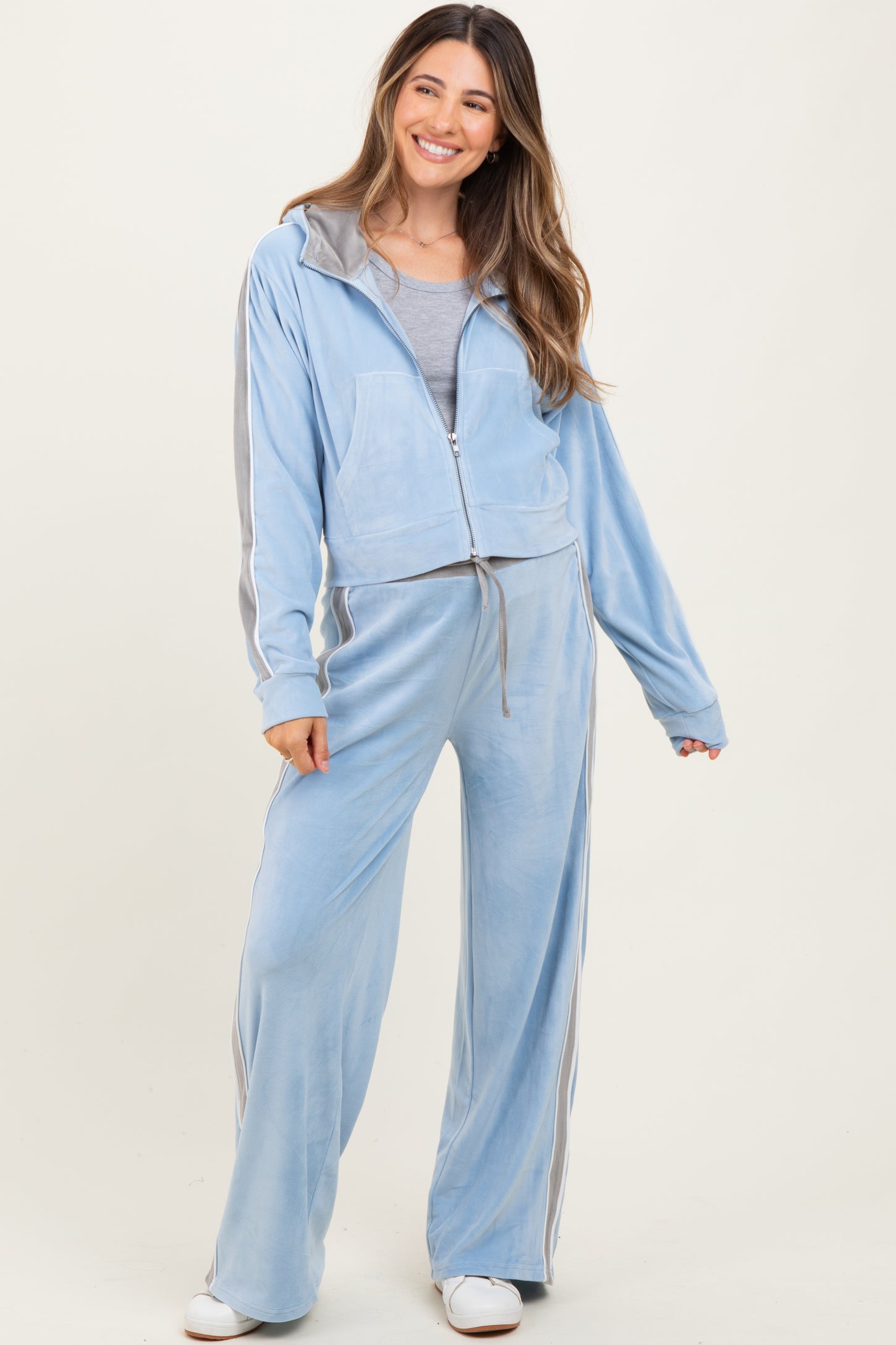 Light Blue Velour Tracksuit Maternity Set