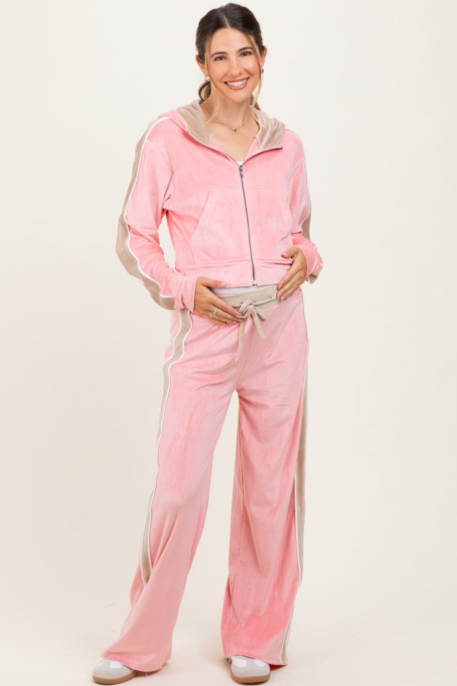 Pink Velour Tracksuit Maternity Set