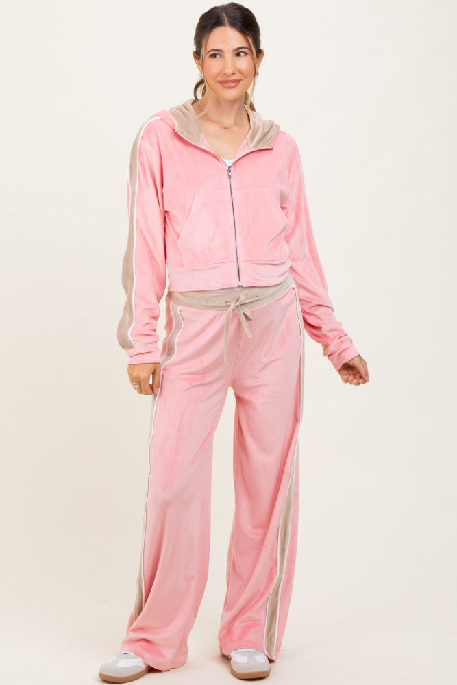Pink Velour Tracksuit Maternity Set