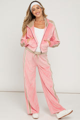 Pink Velour Tracksuit Maternity Set
