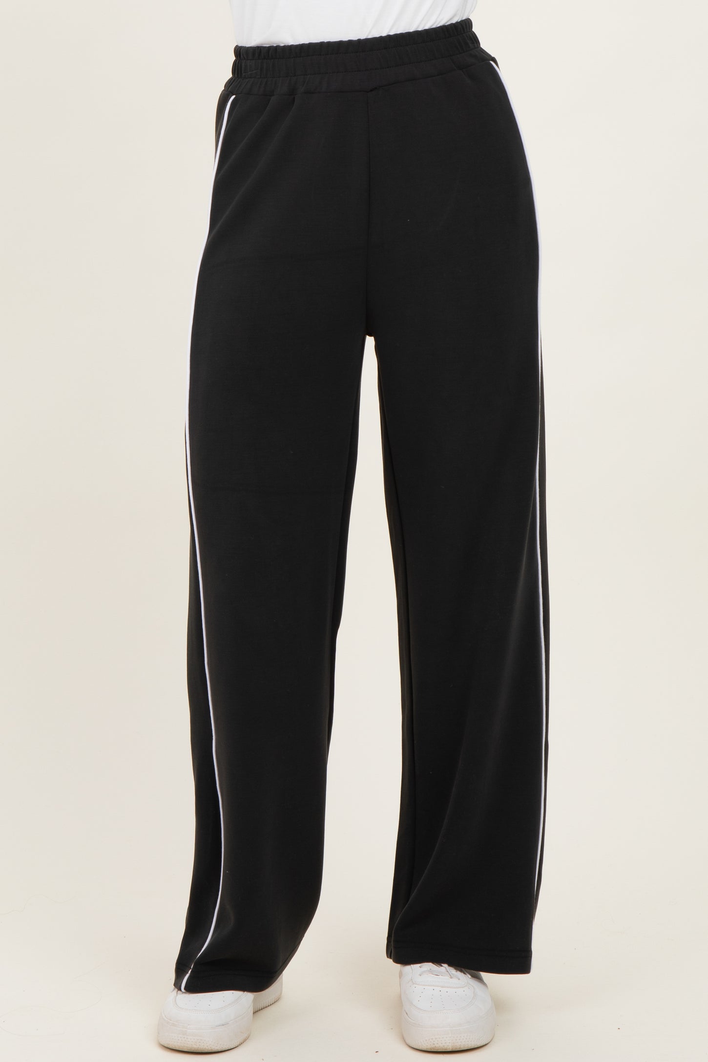 Black Striped Wide Leg Track Pants