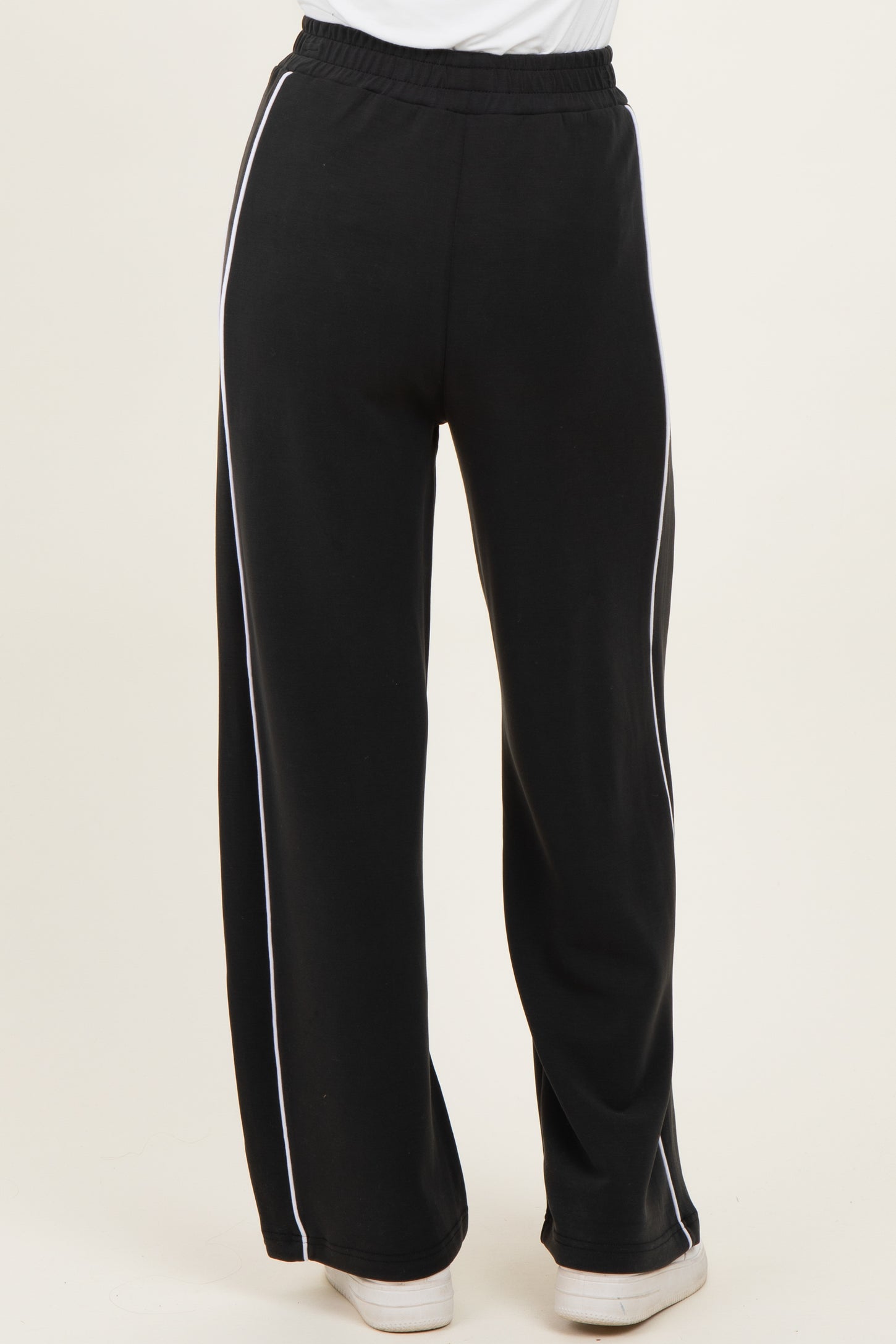 Black Striped Wide Leg Track Pants