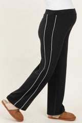 Black Striped Maternity Wide Leg Track Pants