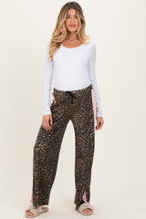 Brown Animal Print Velour Maternity Track Pants