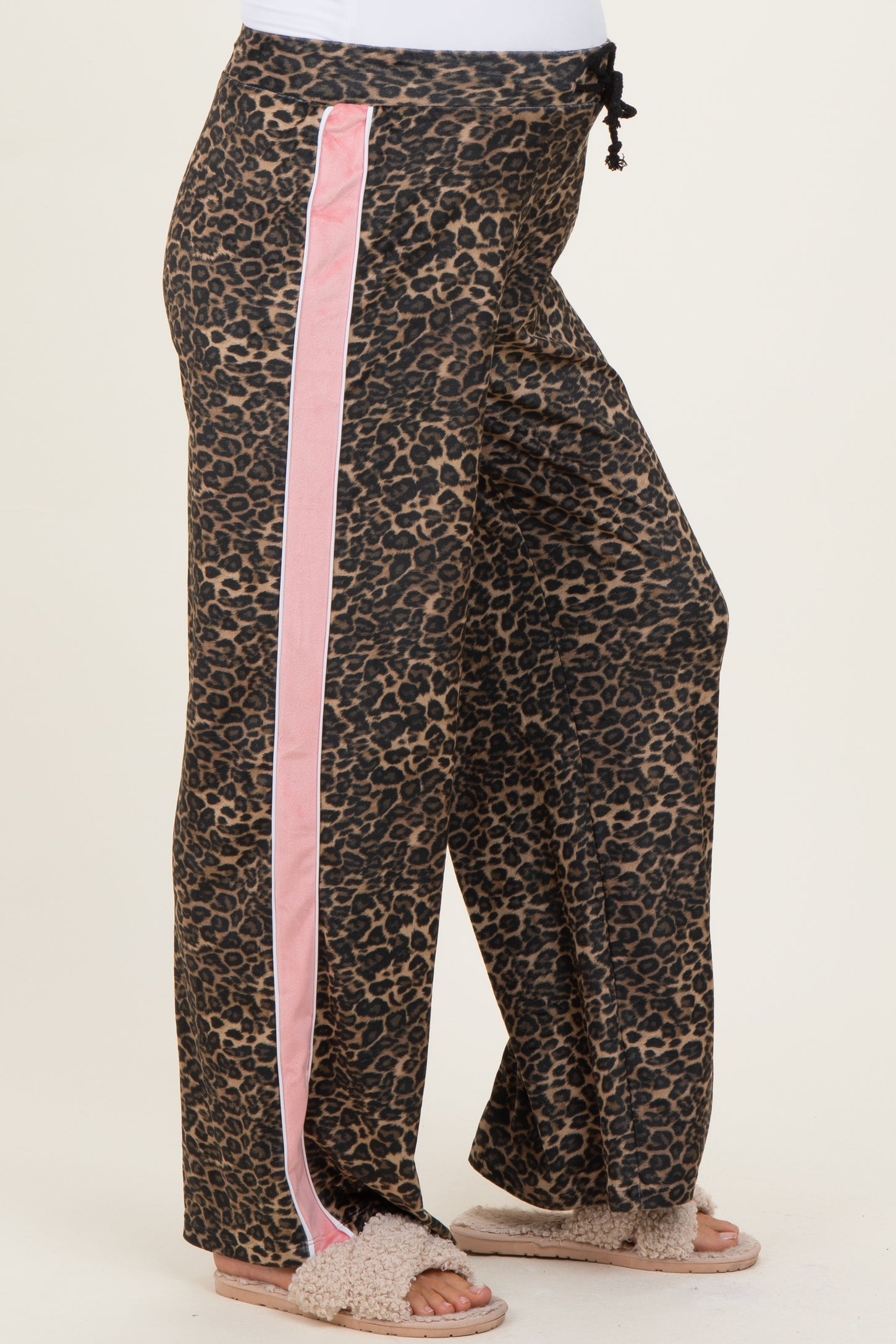 Brown Animal Print Velour Maternity Track Pants