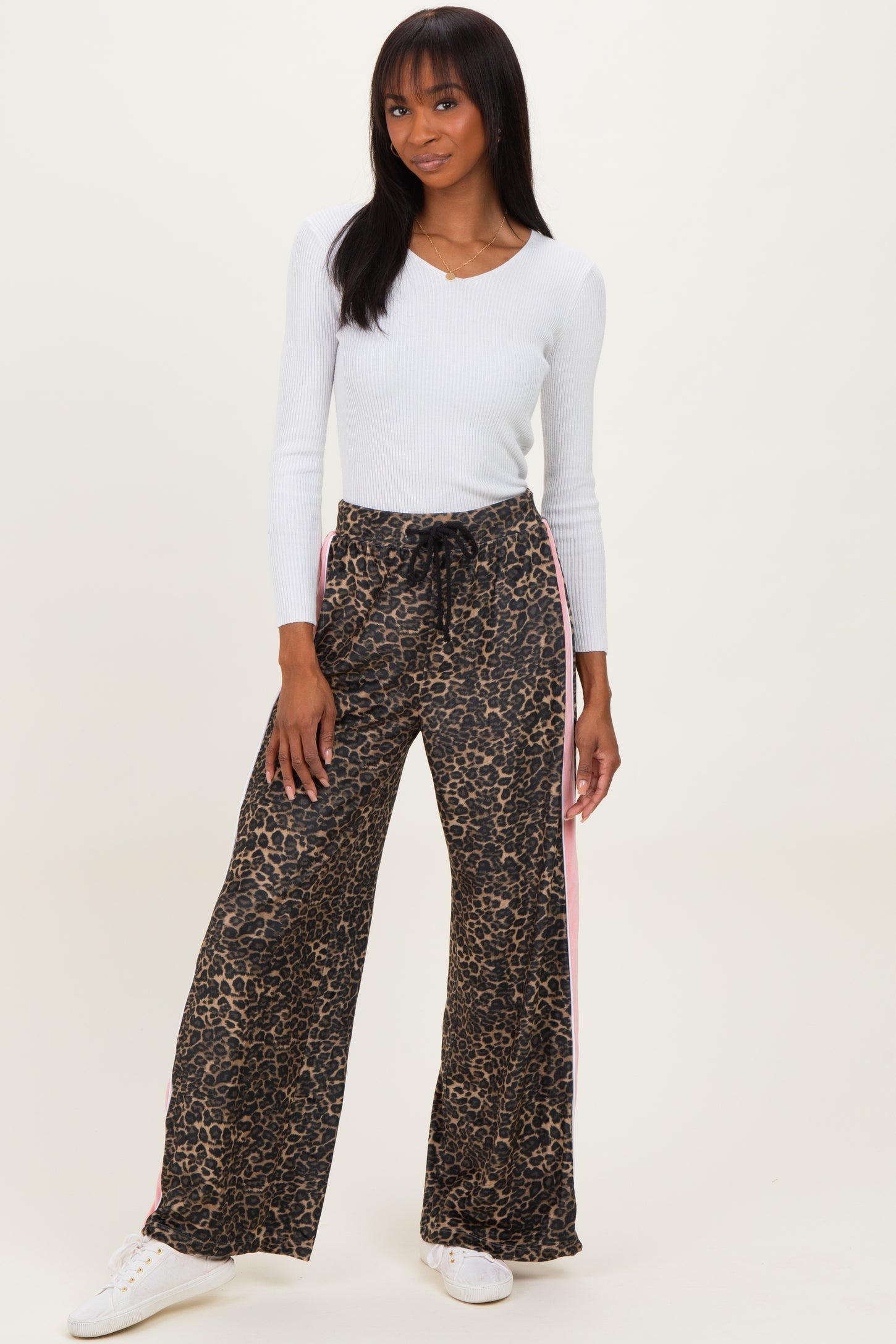 Brown Animal Print Velour Maternity Track Pants