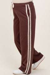 Brown Lace Stripe Drawstring Maternity Lounge Pants