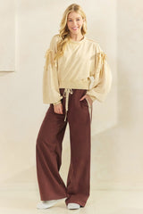 Brown Lace Stripe Drawstring Lounge Pants