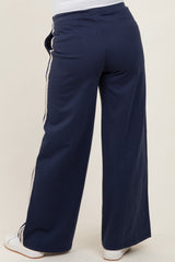 Navy Lace Stripe Drawstring Maternity Lounge Pants