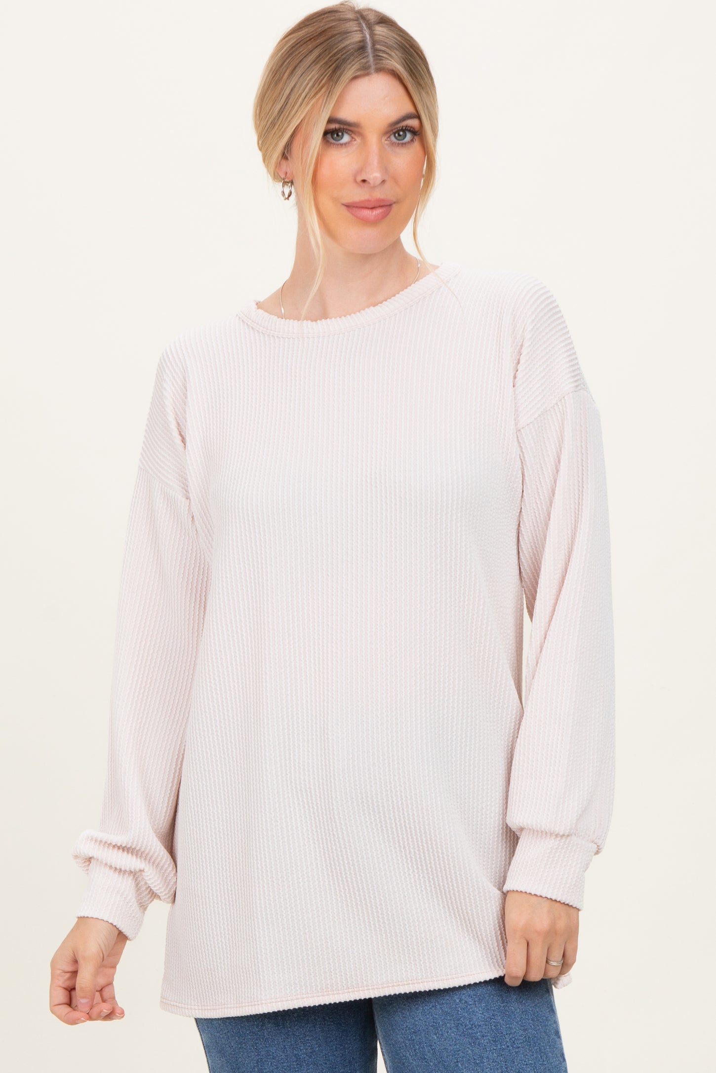 Cream Puff Sleeve Solid Ribbed Top