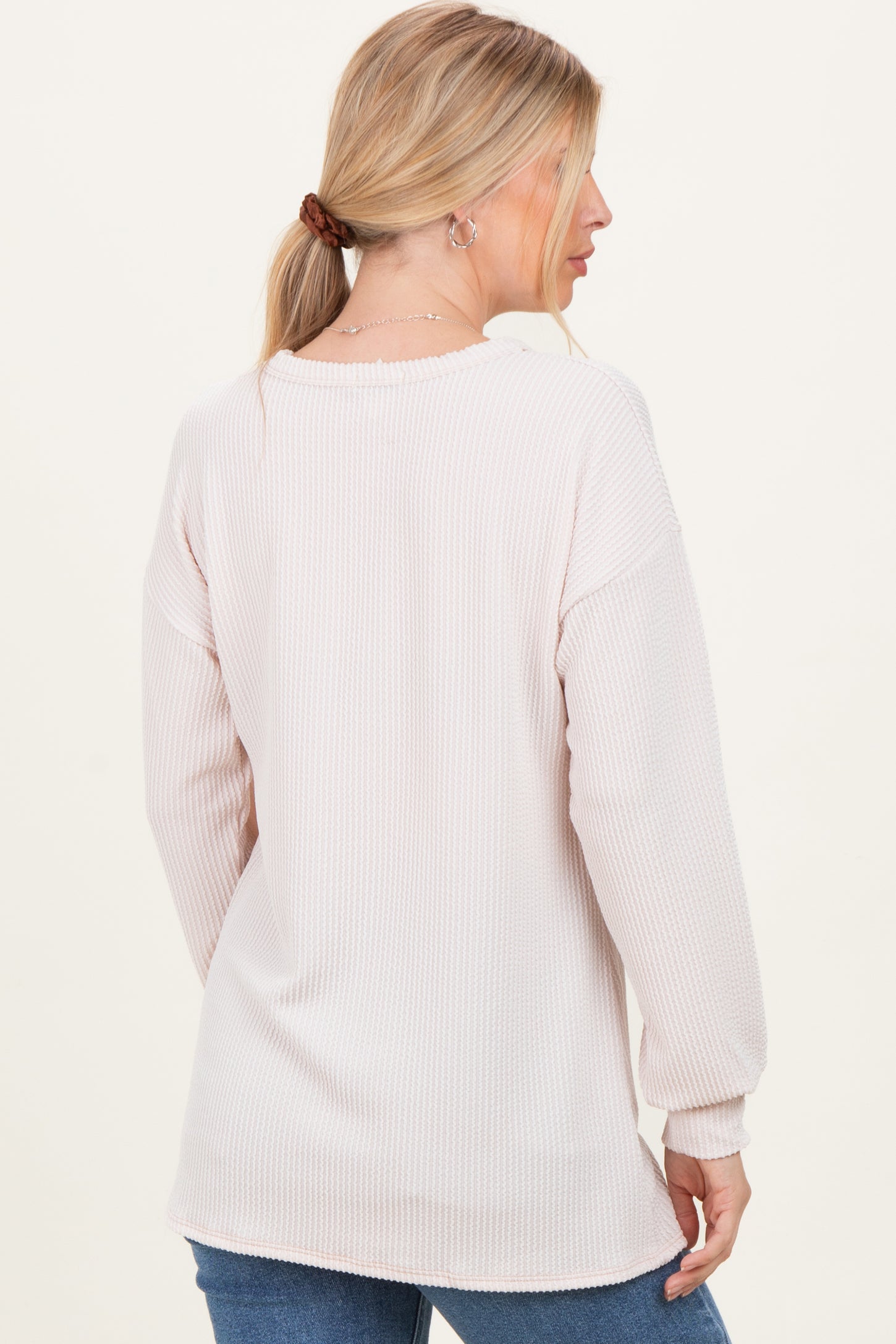 Cream Puff Sleeve Solid Ribbed Top