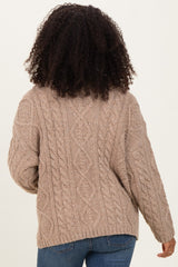 Beige Cable Knit Collared Button Up Cardigan