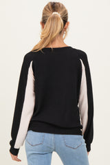 Black Textured Rib Colorblock Maternity Pullover
