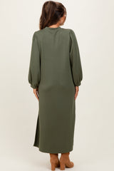 Olive Side Slit Detail Solid Maternity Midi Dress