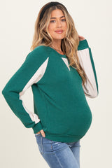Forest Green Textured Rib Colorblock Maternity Pullover