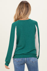 Forest Green Textured Rib Colorblock Maternity Pullover