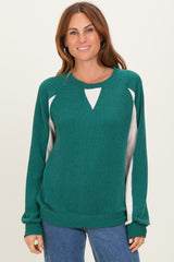 Forest Green Textured Rib Colorblock Pullover