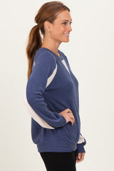 Navy Textured Rib Colorblock Pullover