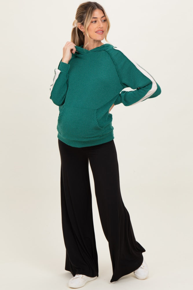 Forest Green Textured Rib Colorblock Maternity Hoodie