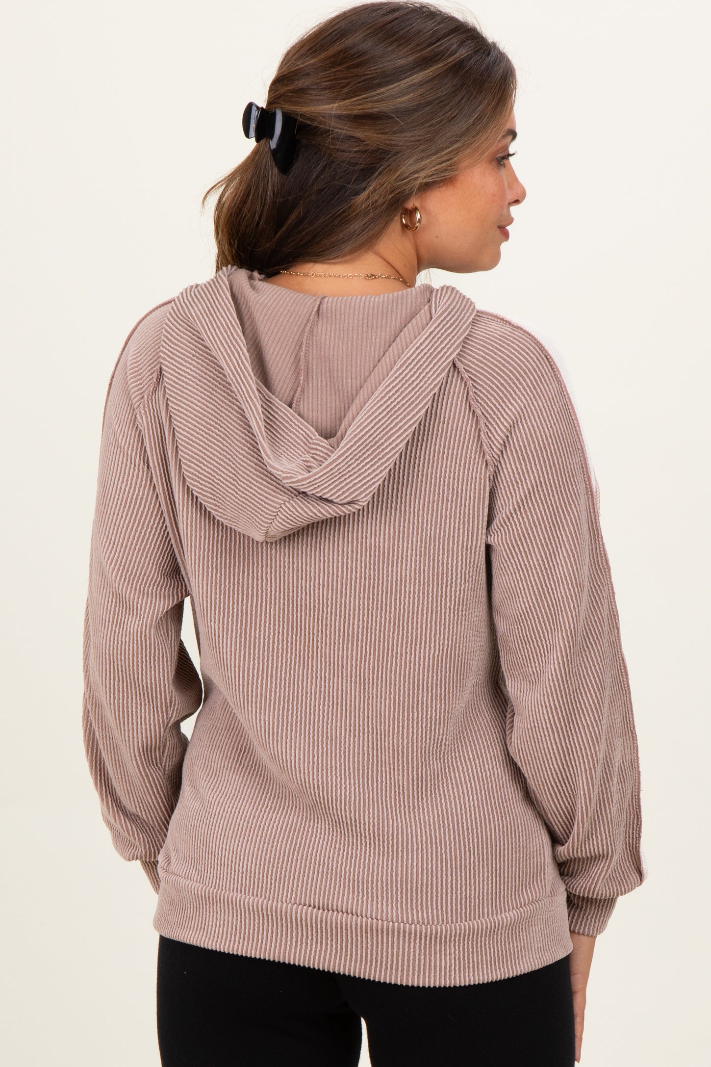 Mocha Textured Rib Colorblock Maternity Hoodie