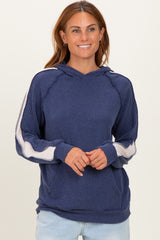 Navy Textured Rib Colorblock Hoodie