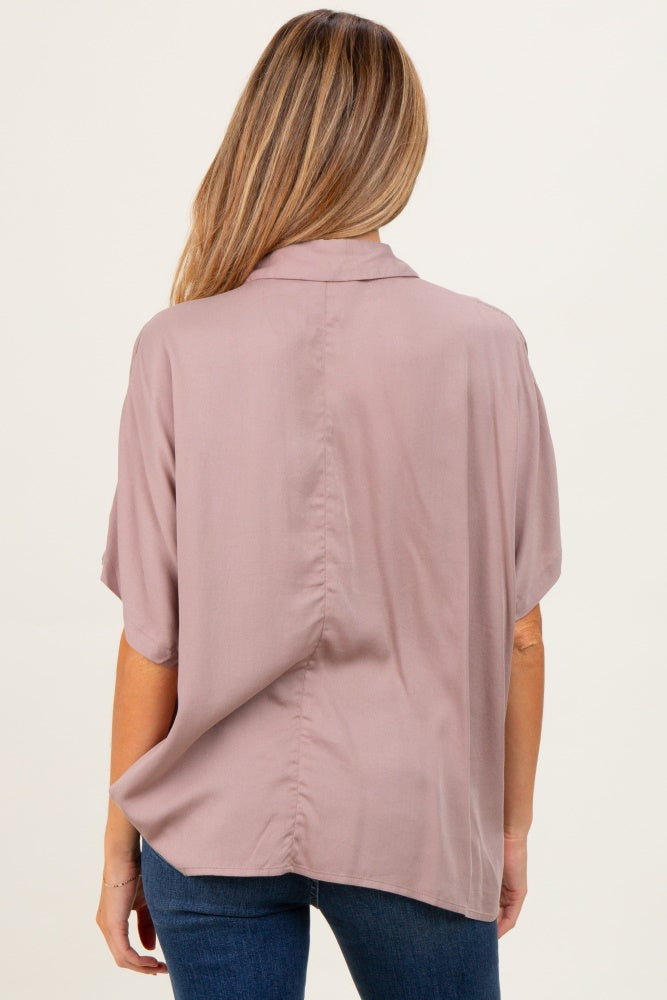 Taupe Dolman Sleeve Button Down Maternity Blouse