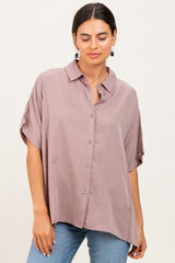 Taupe Dolman Sleeve Button Down Maternity Blouse