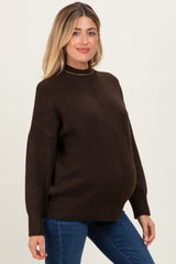 Brown Front Seam Mock Neck Maternity Sweater