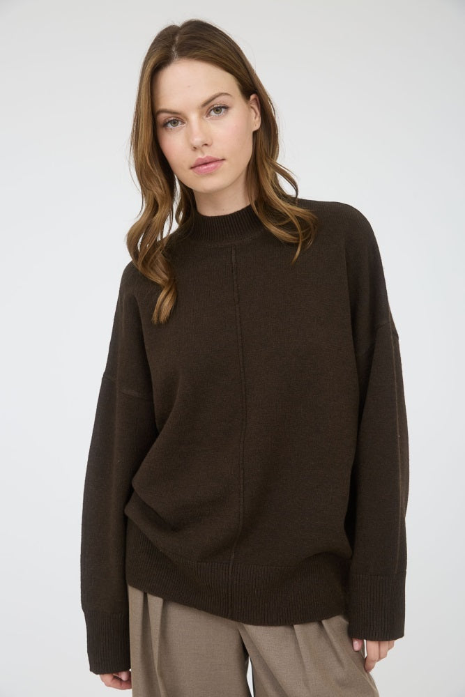 Brown Front Seam Mock Neck Sweater
