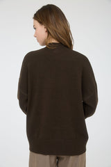 Brown Front Seam Mock Neck Sweater