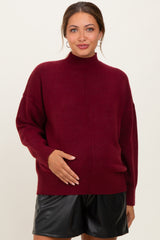 Burgundy Front Seam Mock Neck Maternity Sweater