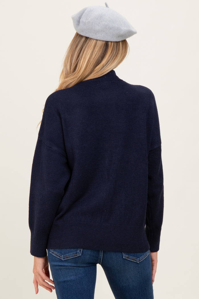 Navy Front Seam Mock Neck Maternity Sweater