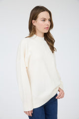 Cream Front Seam Mock Neck Sweater