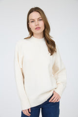 Cream Front Seam Mock Neck Sweater