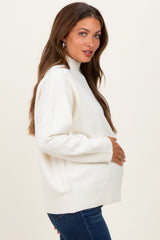 Cream Front Seam Mock Neck Maternity Sweater
