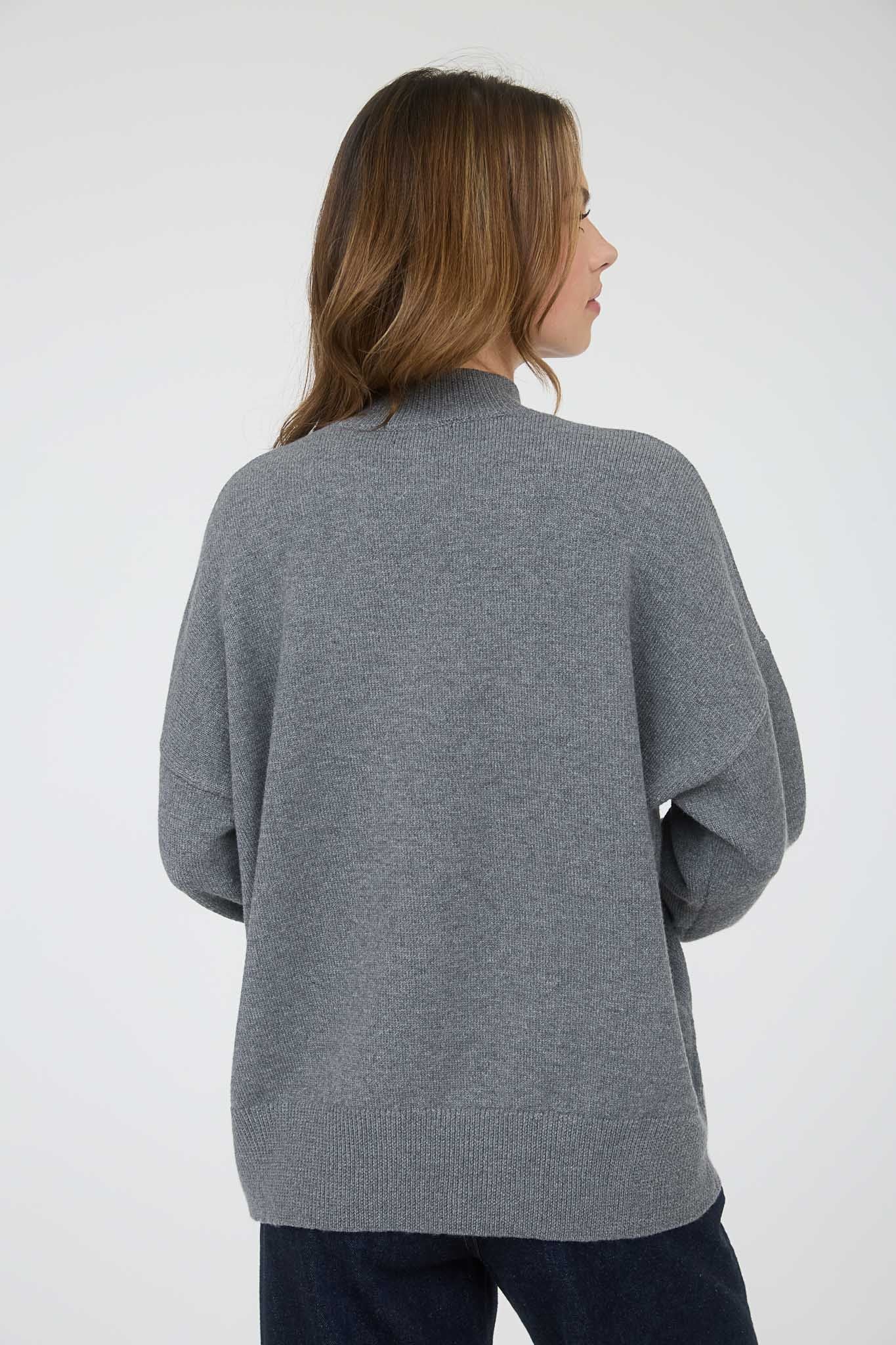 Grey Front Seam Mock Neck Sweater