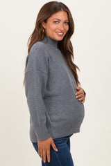 Grey Front Seam Mock Neck Maternity Sweater
