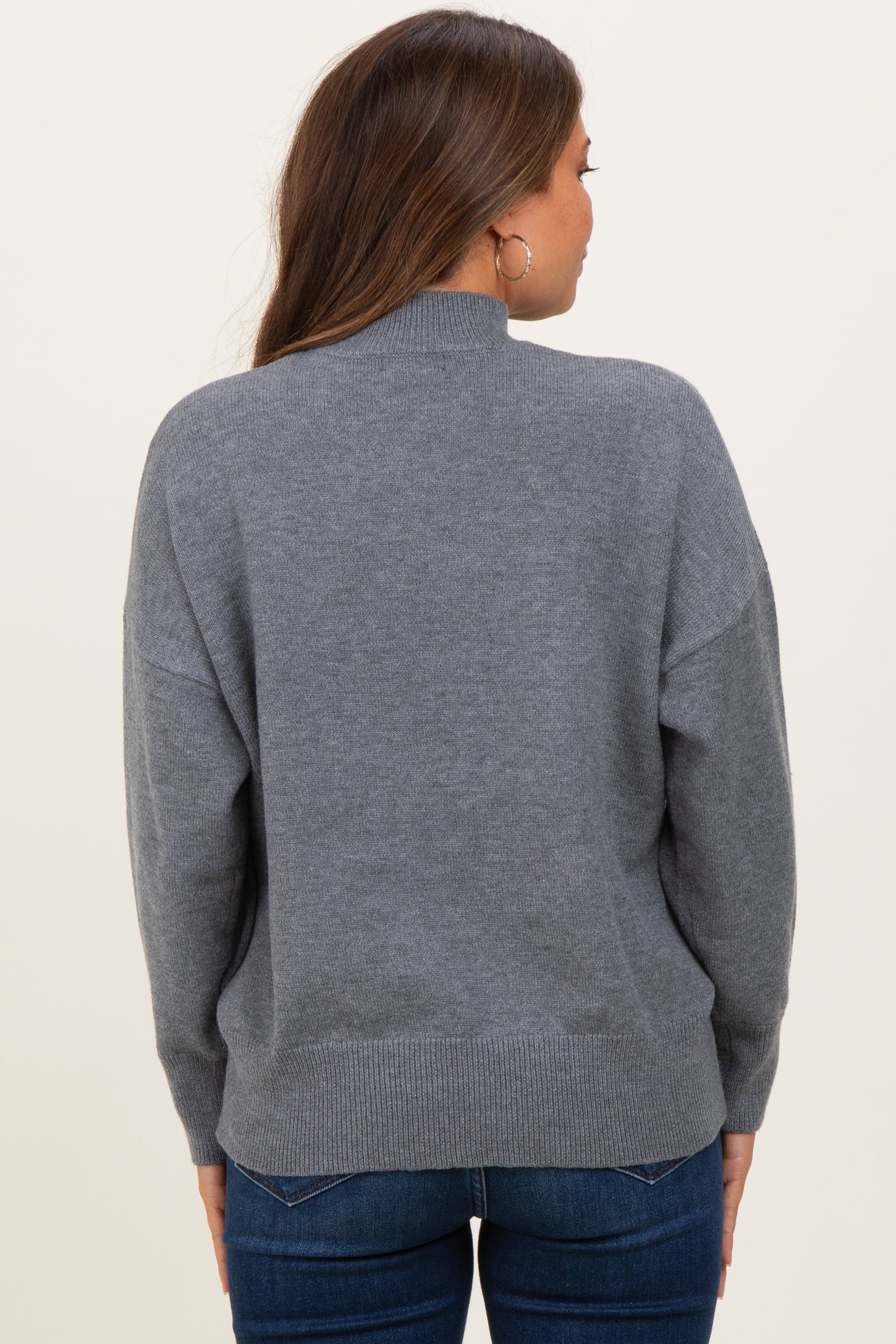 Grey Front Seam Mock Neck Maternity Sweater