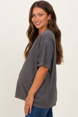 Charcoal Raw Edge V-Neck Short Sleeve Maternity T-Shirt